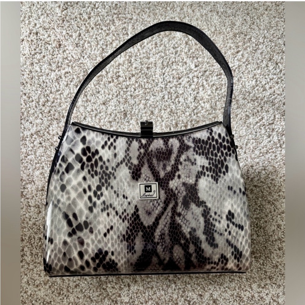 Marinal Snakeskin Print Shoulder Bag Black Hardware Structured 90s Y2K Vintage